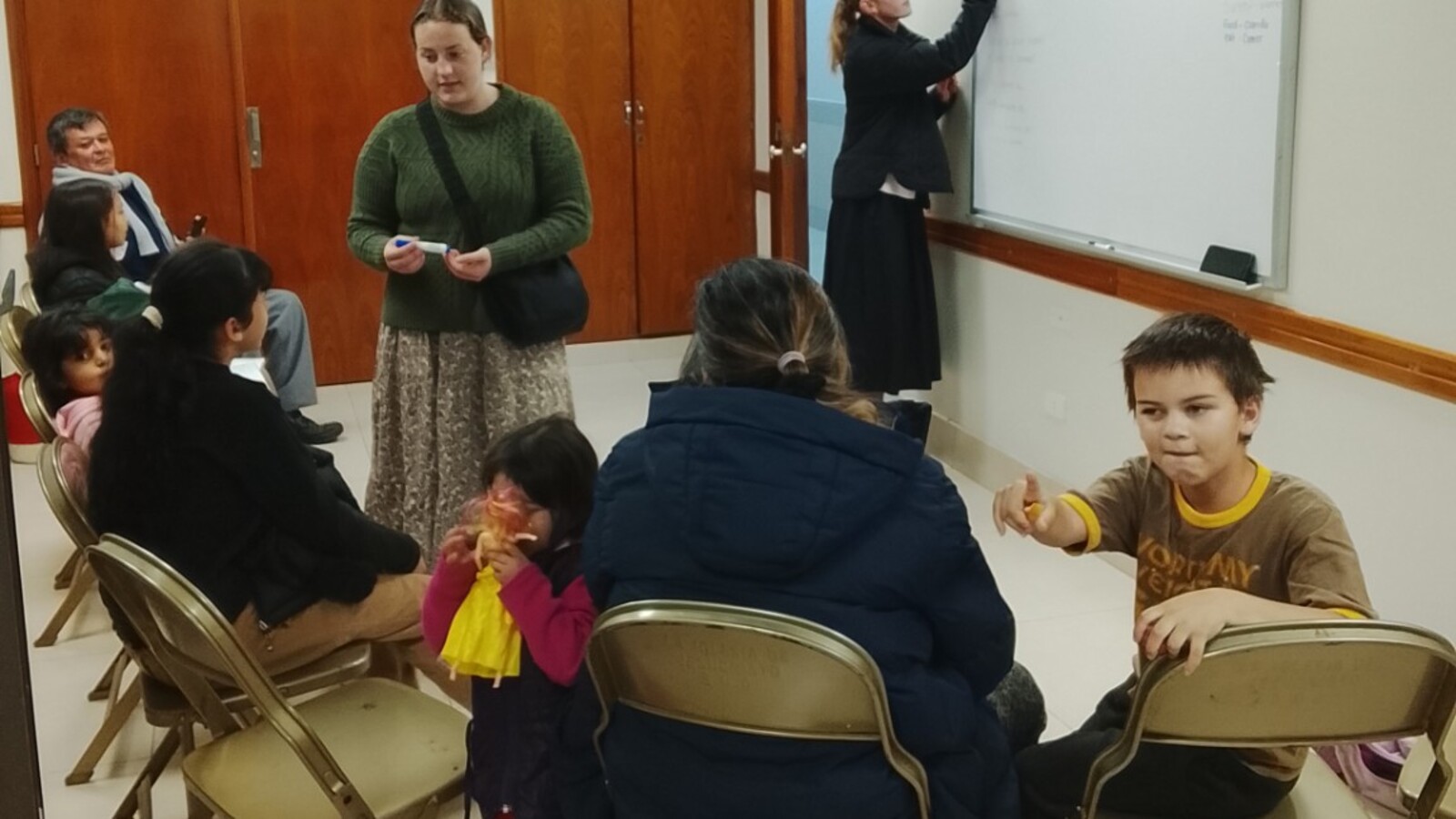 Sam participating in an English class at a church in Paraguay.